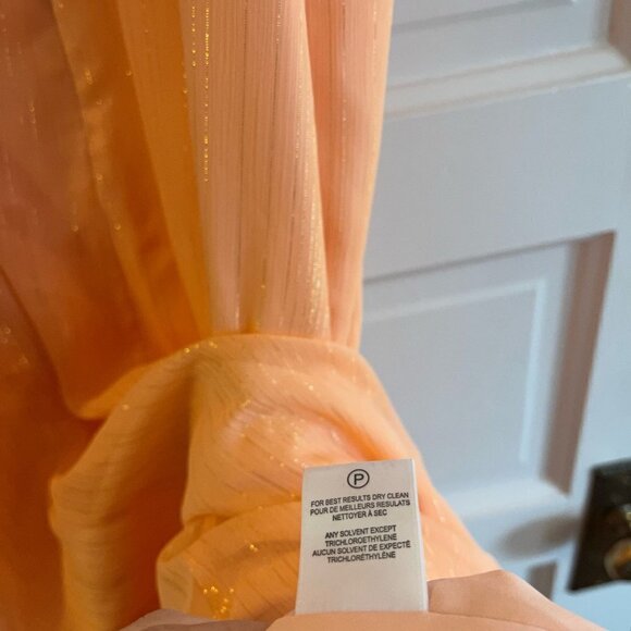 Halston peach gold metallic cold shoulder midi Georgette formal dress 12 - Picture 10 of 14
